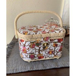 Large Premium Owl-patterned Sewing Basket with 41-PC Sewing Kit, 10.5-in